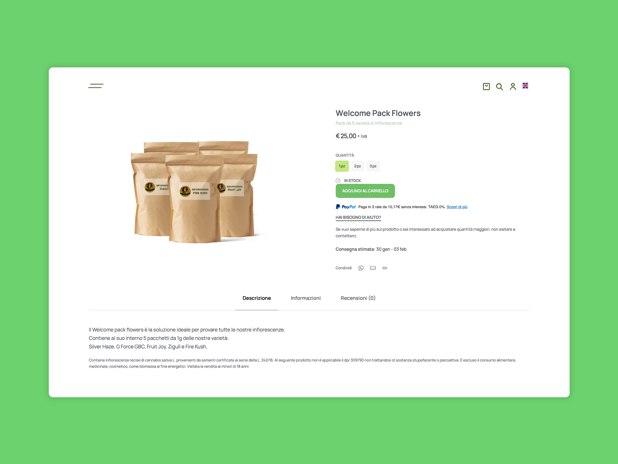 Pagina prodotto sviluppata con plugin woocommerce