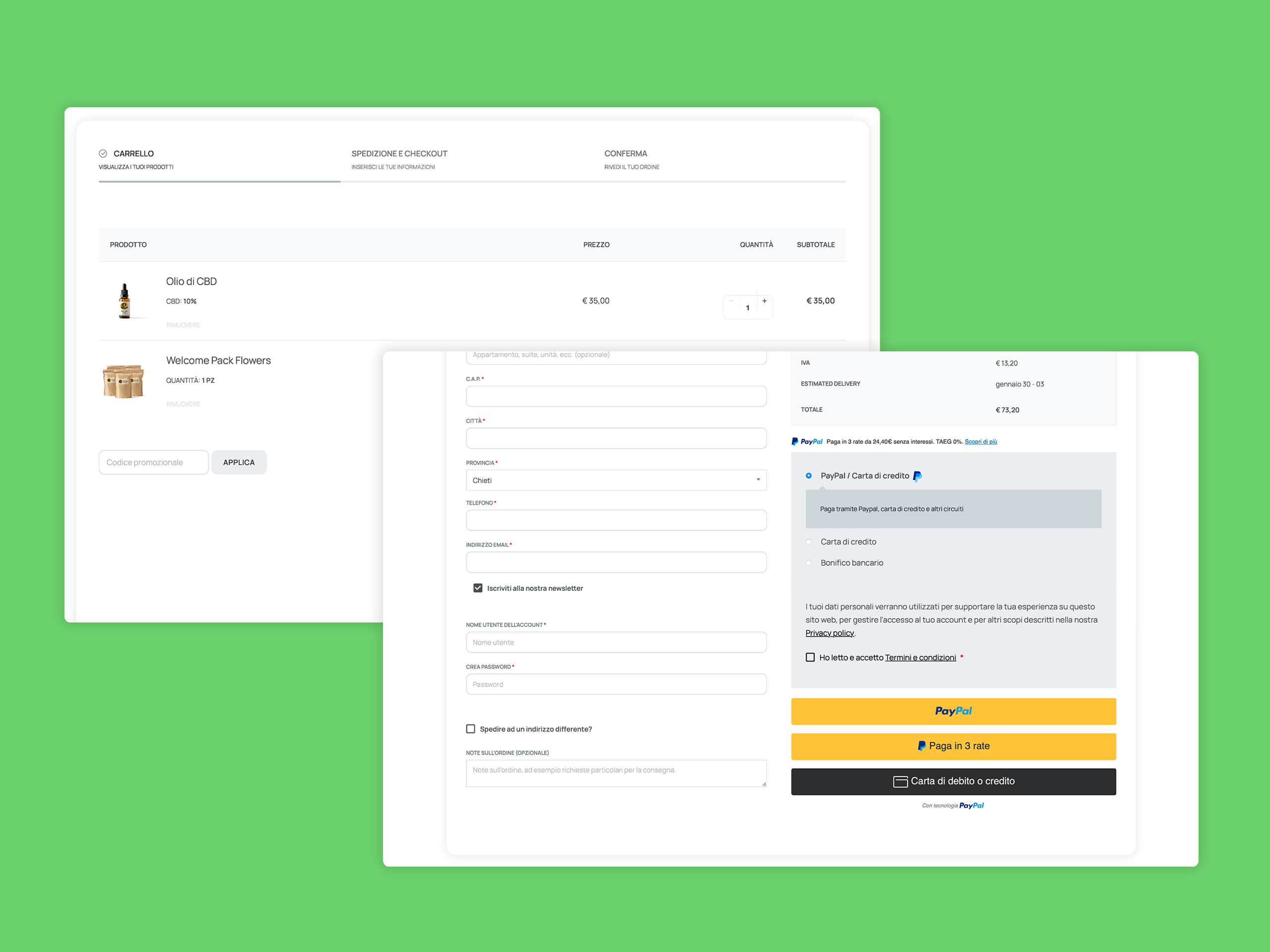 Checkout sviluppato con plugin woocommerce